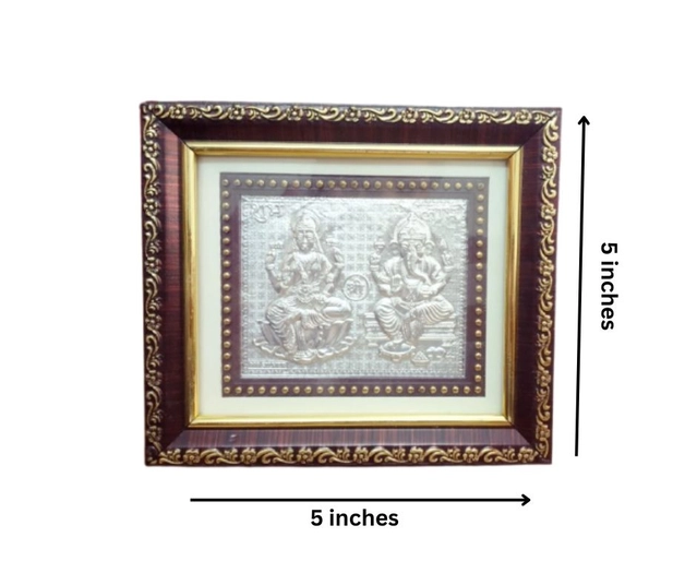 Wooden Shri Laxmi Ganesh Lilver Photo Frame for Puja (Multicolor, 5x5 inches)