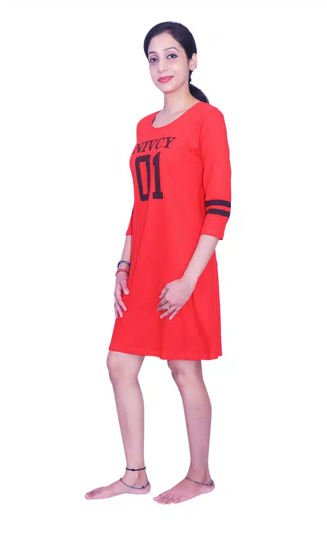 Hosiery Self Design Night Dress for Women (Red, Free Size)
