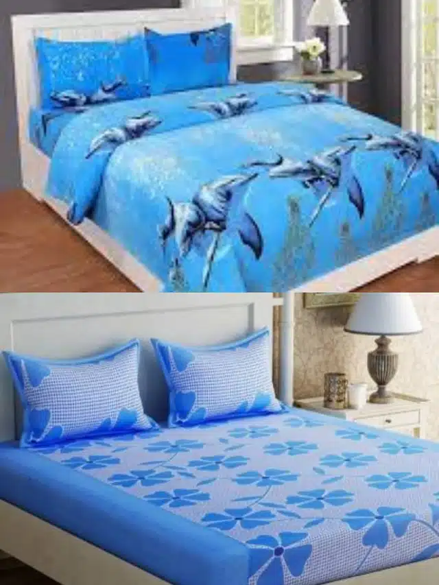 Double Bedsheet with Two Pillow Covers (Combo of 2) (Multicolor, 90x90 Inches)