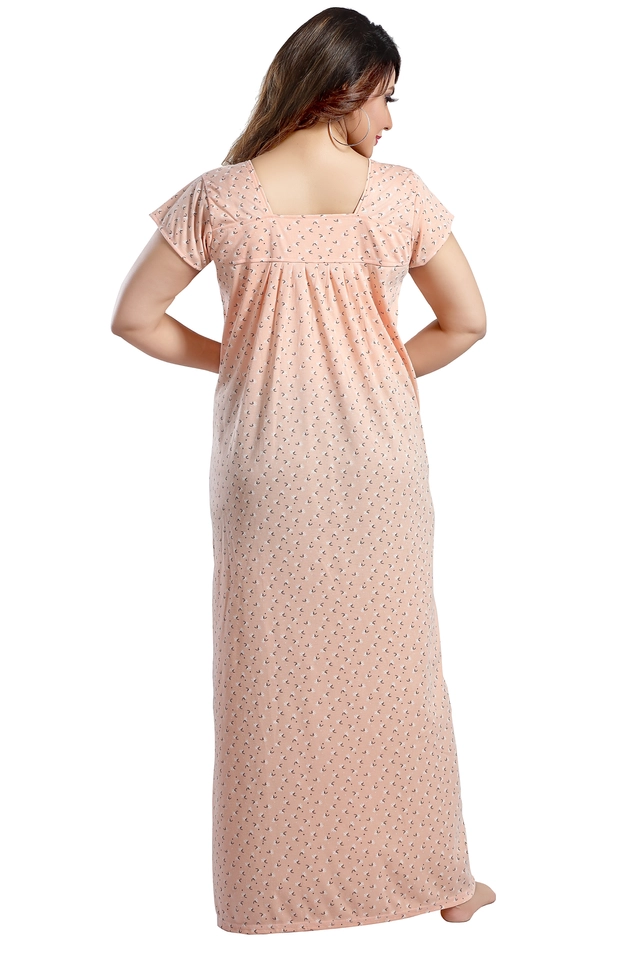 Hosiery Printed Nightdress for Women (Peach, M)