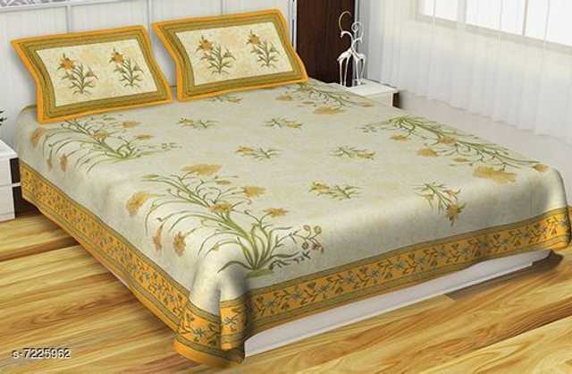 Jaipur Gate Cotton Double Bedsheet With 2 Pillow Covers (Yellow, Queen Size) (A30)