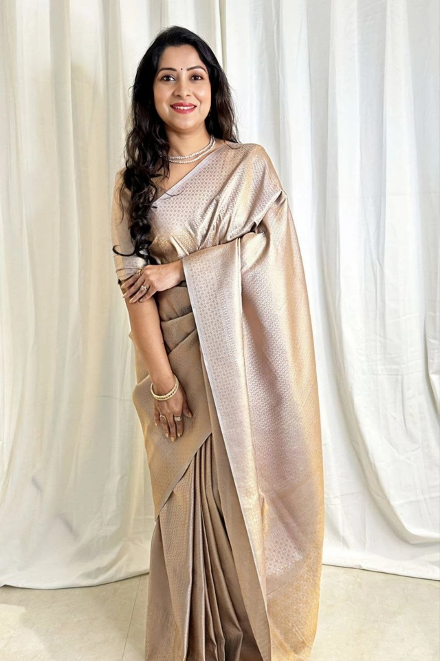 Soft Silk Woven Saree for Women (Beige, 6.3 m)