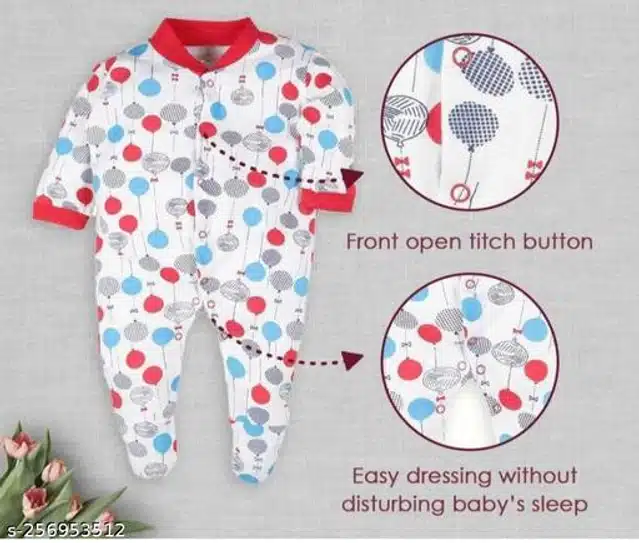 Cotton Rompers for Kids (Red & White, 0-3 Months)