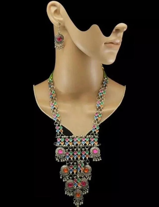 Designer Necklace with Earrings Set for Women & Girls (Pink::Orange, Set of 1)