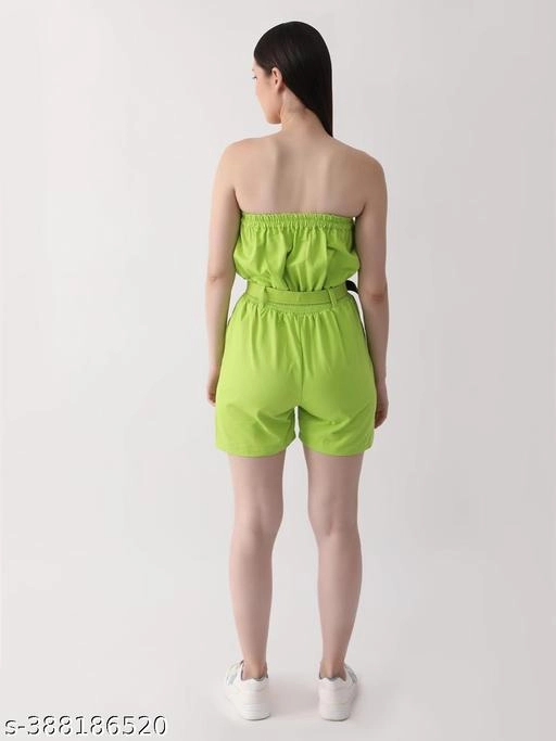 Denim Solid Jumpsuit for Women (Green, S)