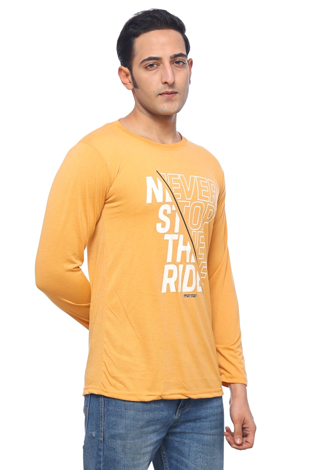 Round Neck Printed T-Shirt for Men (Mustard, M)