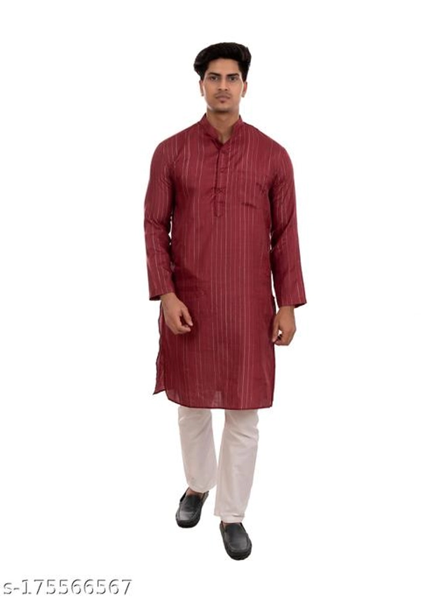 Cotton Blend Kurta for Men (Maroon, S)