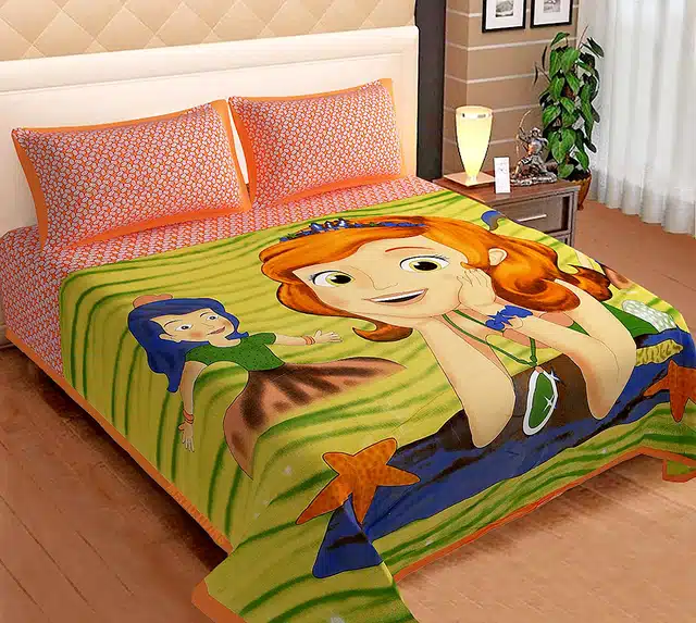 Rajasthani Traditional Cotton Bedsheet With 2 Pillow Covers (Orange, 206 X 94 Inch) (Mc-121)