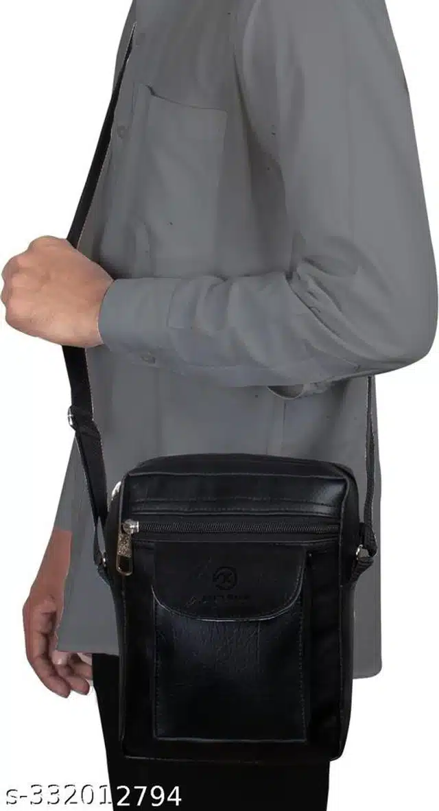 Faux Leather Sling Bag for Men & Women (Black)