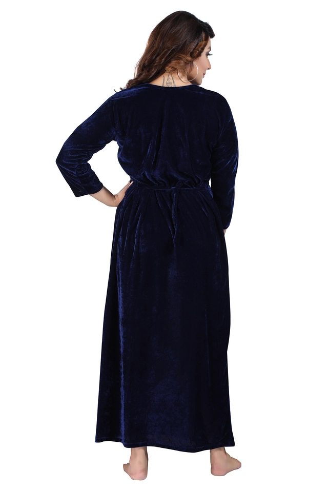 Velvet Solid Nightdress for Women (Navy Blue, Free Size)