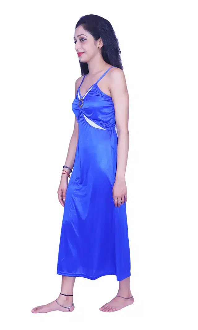 Satin Self Design Night Dress for Women (Blue, Free Size)