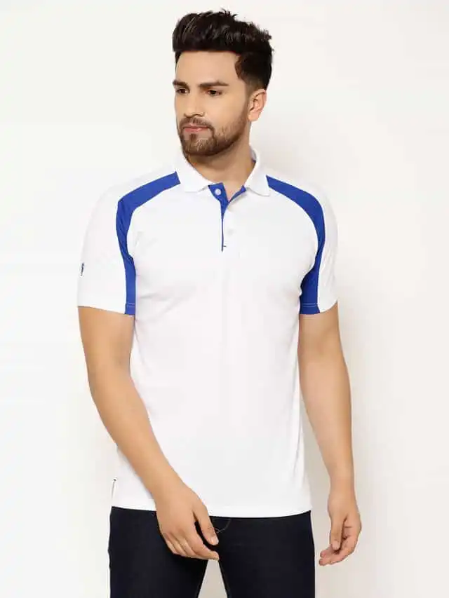 EPPE 185 Polo Neck Half Sleeves Polyester Men's T-Shirt (White, S)
