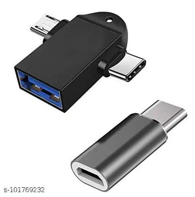 2 In 1 Type C & Micro OTG Male to USB A 3.0 Female (Black & Silver, Set of 2)