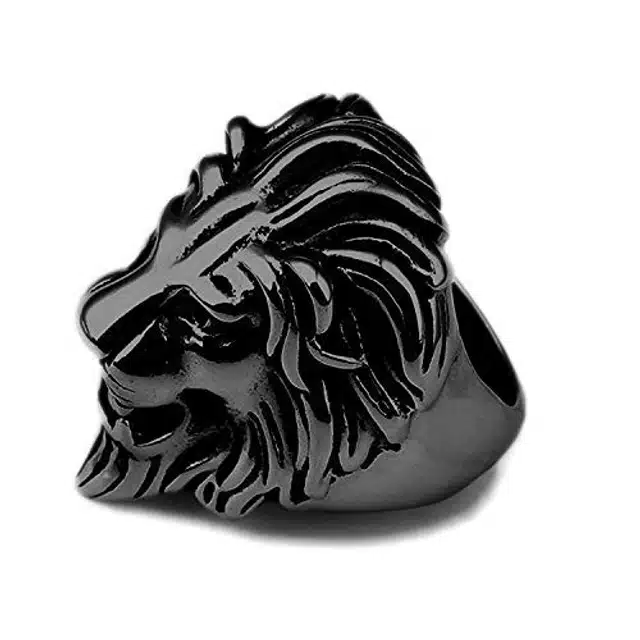 Roaring Lion Head Finger Ring for Men (Black)