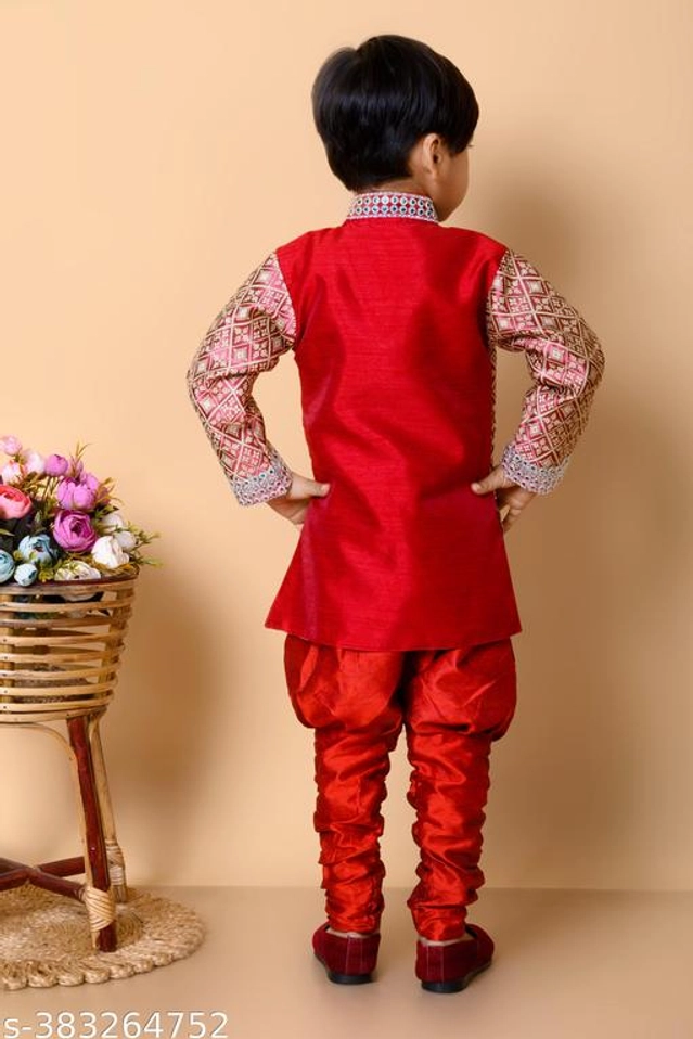 Cotton Blend Sherwani for Boys (Red, 6-9 Months)