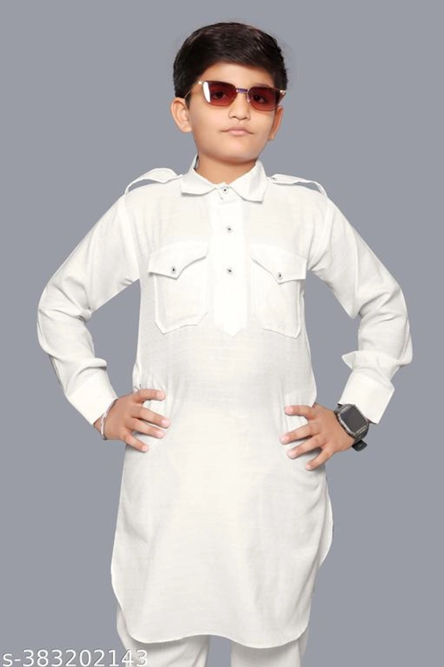 Cotton Kurta Sets for Boys (2-3 Years, White)