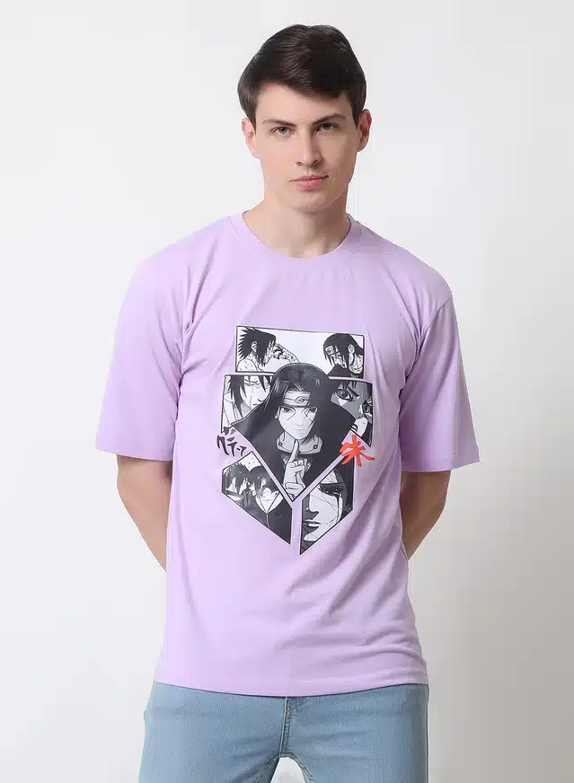 Half Sleeves Printed T-Shirt for Men (Purple, L)