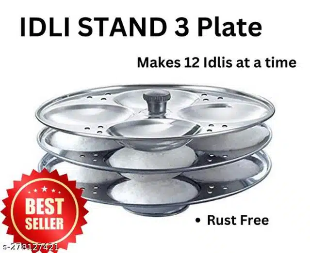 Stainless Steel 3 Plate Idli Maker (Silver)