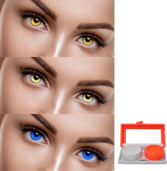 Combo of Zero Power Colored Contact Lenses for Eyes with Case (Multicolor, Set of 3)