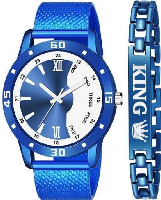Elegant Collection Stylish PU Belt Watch & Bracelet (Blue, Pack Of 2) (EC_005)