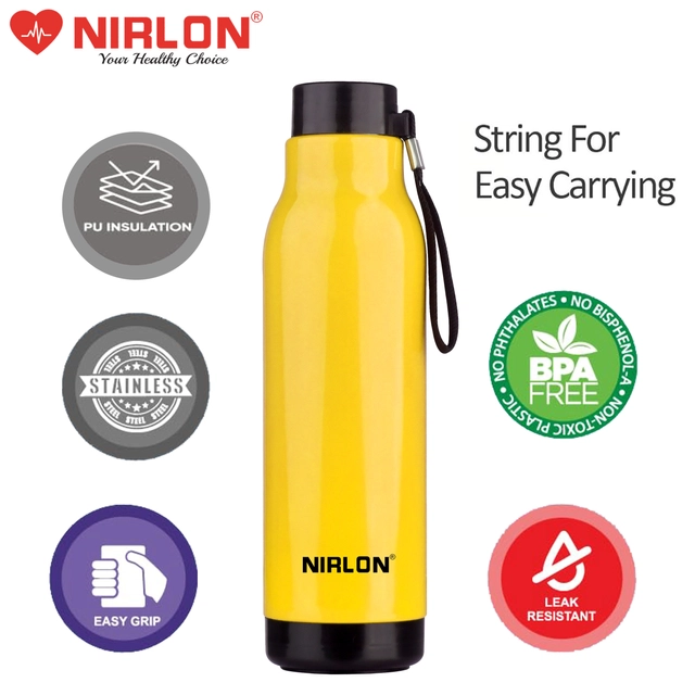 Nirlon PU Insulated Stainless Steel Water Bottles (Yellow, 480 ml)