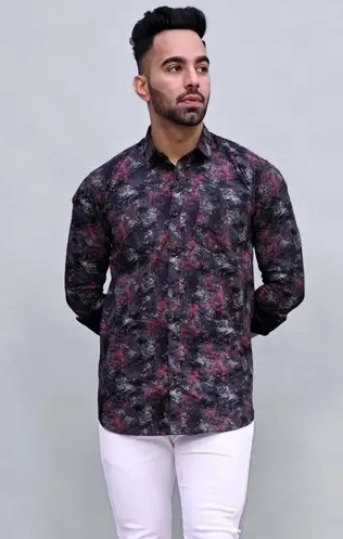 Full Sleeves Printed Shirt for Men (Multicolor, S)