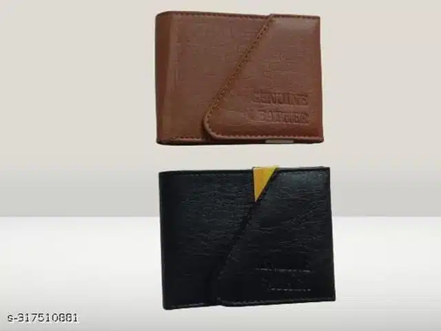 Leather Wallet for Men (Black & Brown, Pack of 2)