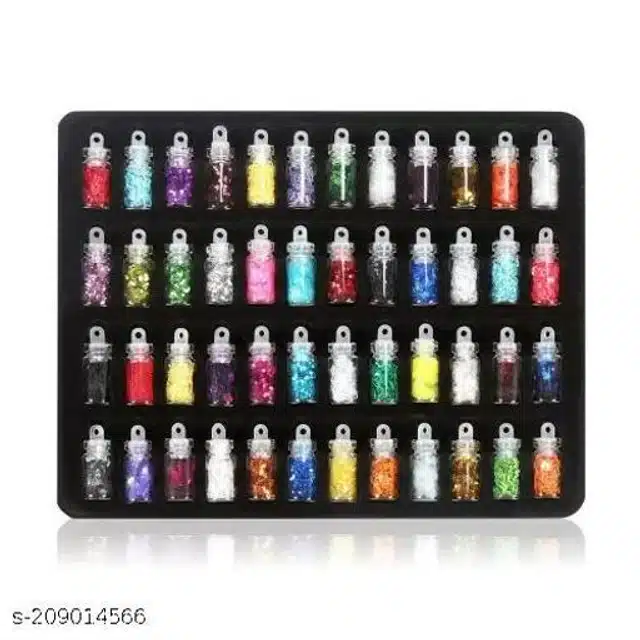 (48 Pcs) Glitter with (5 Pcs) Nail Art Dotting Tools & (15 Pcs) Nail Brushes (Multicolor, Set of 3)