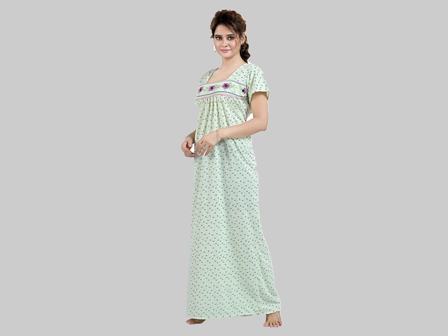 Hosiery Printed Nightdress for Women (Green, Free size)