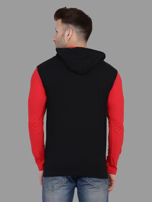 Men Solid Casual T-shirt (Black & Red, L) (RSC-21)