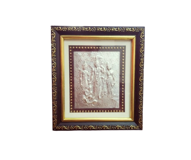 Wooden Shri Ram Darbar Lilver Photo Frame for Puja (Multicolor, 5x5 inches)