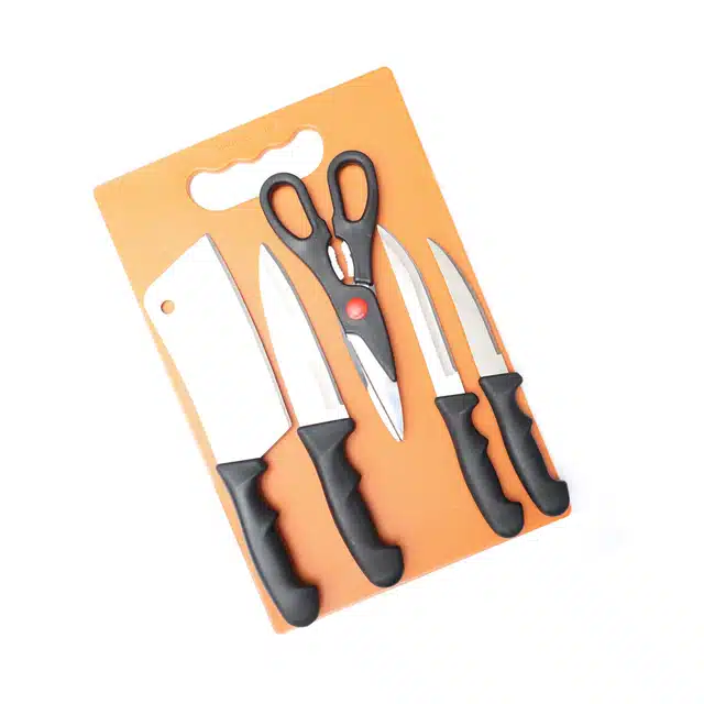 Kitchen Knife Set with Scissor Including Chopping Board (Set of 6)