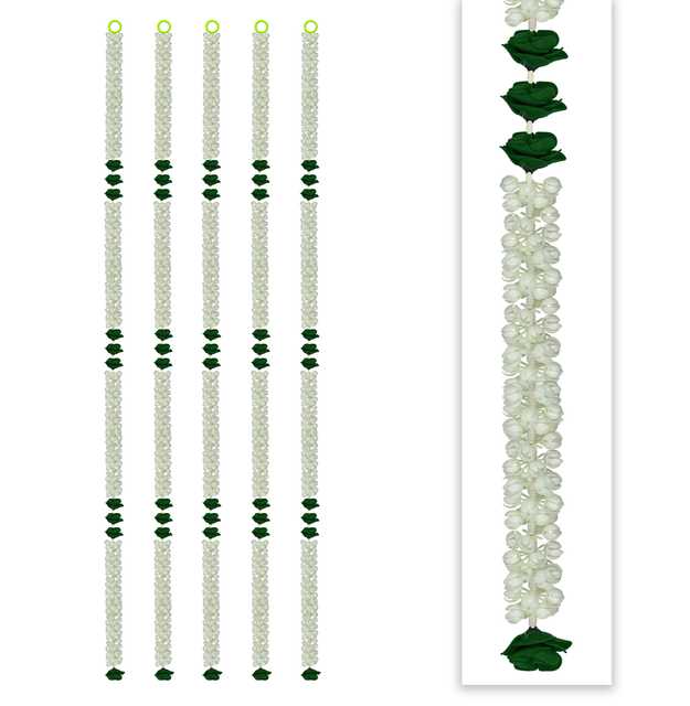 Ihandkart Artificial Handmade Jasmine with Rose Flower Plastic (White, 60 Inches) (Pack of 5) (IH-441)
