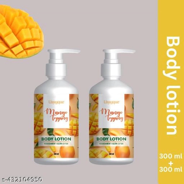  Lissyque Body Lotion Mango For Soft, Moisturised, Deep Hydration, Skin Whitening, Smooth, Milky Skin, SPF 30 Sun Protection & 48H Long Lasting Moisturisation, Normal To Dry Skin - 300ml (Pack of 2)