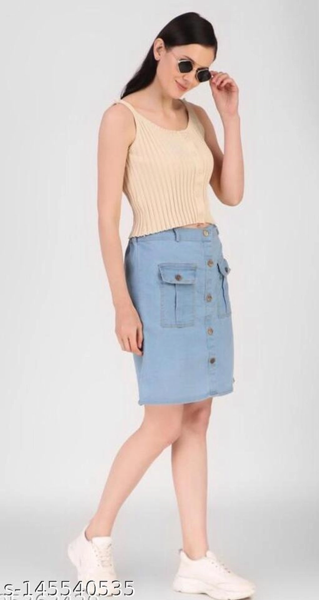 Denim Solid Skirt for Girls (Sky Blue, 13-14 Years)