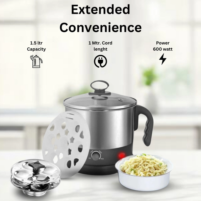 Bluemix Handy Multi Cooker Electric Kettle (1.5 L, Silver,Black, Pack of 1)