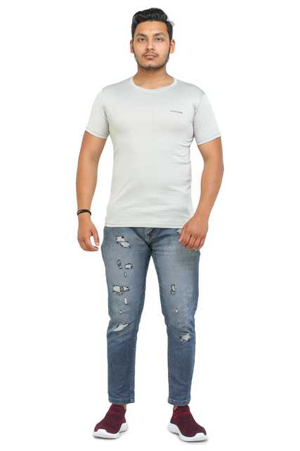 Fosty Men's Cotton Stylish T-Shirts (Cream, S) (ADE-308)