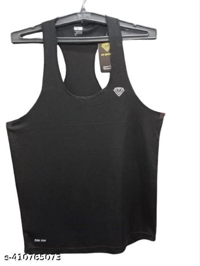 Polyester Gym Vests for Men (Black, S)