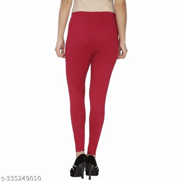 Cotton Lycra Leggings for Women (Maroon, 26)