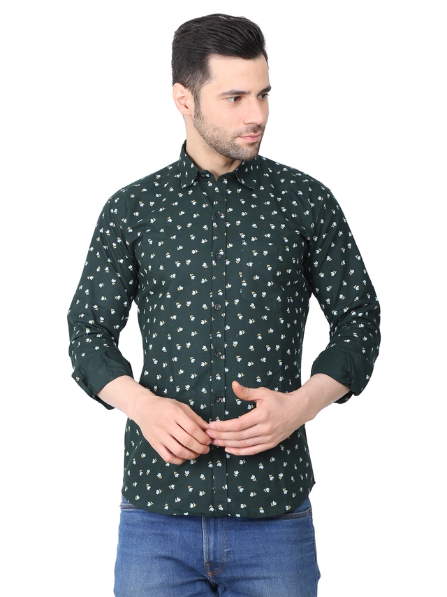 Full Sleeves Printed Shirt for Men (Green, M)