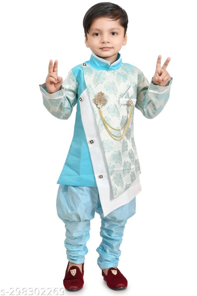 Cotton Blend Sherwani for Boys (Sky Blue, 3-4 Years)