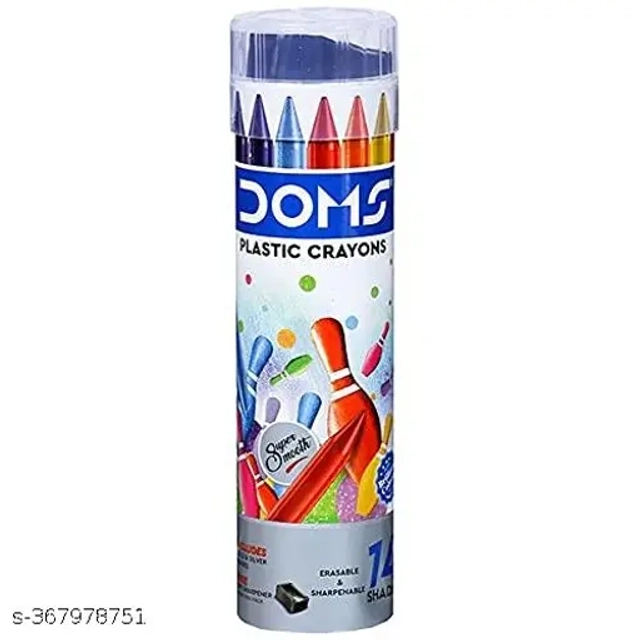 DOMS Round Tin Plastic Crayons with free sharpener (Full size, 14 Shades, Pack of 1)