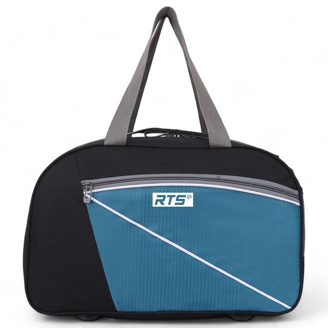 Polyester Durable Adjustable Strap Travel Duffel Bag (Black & Teal, 20x12x9.5 inches) (40 L)