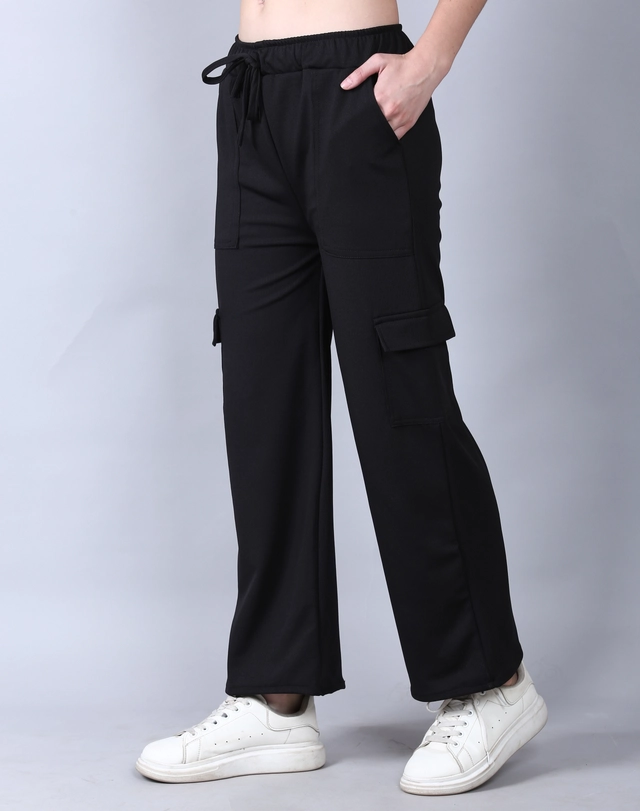 Cotton Blend Regular Fit Cargo Pant for Women (Black, 28)