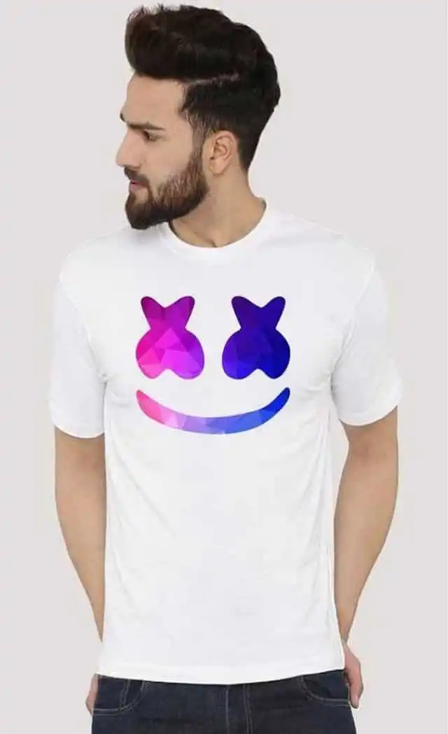 क्रिप्टर प्रिंटेड में राउंड नेक वाइट टी -शर्ट Smiley, Size- X L