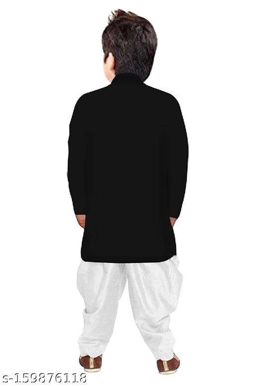 Cotton Solid Kurta with Pyjama for Boys (2-3 Years, Black & White)