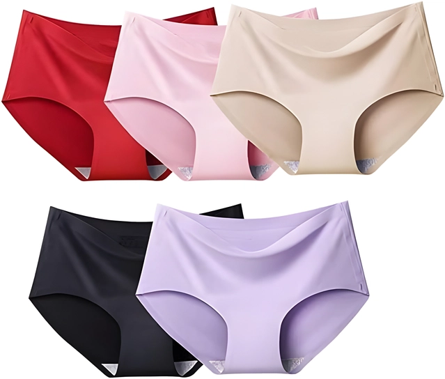 Cotton Solid Mid Waist Seamless Panties for Women & Girls (Multicolor, S) (Pack of 3)