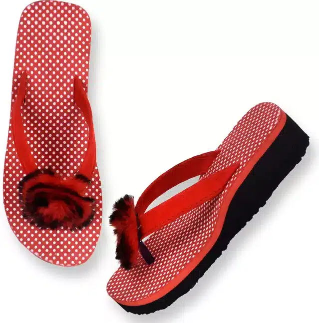 Flip Flops for Women (Pack of 2) (Black & Red, 4)