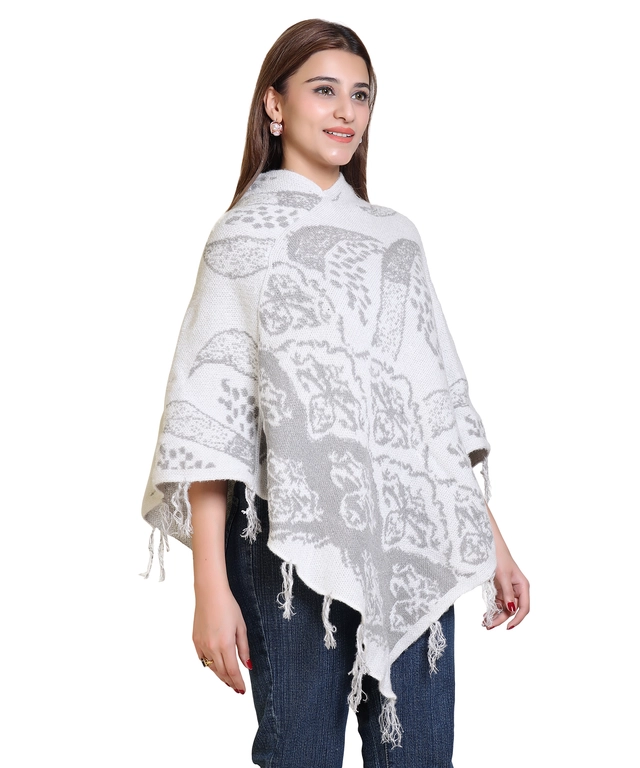 Woolen Self-Design Ponchos for Women (Multicolor, M)