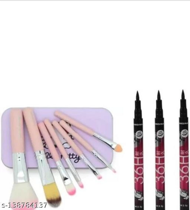 36H Sktech Eyeliner (3 Pcs) with 7 Pcs Makeup Brushes (Multicolor, Set of 2)